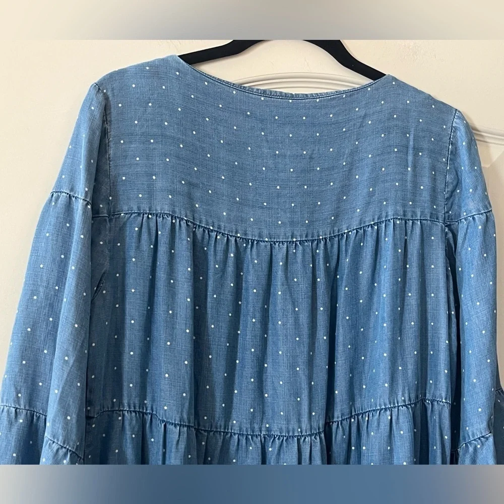 Chelsea & Theodore Blue Polka Dot Women's Mini Dress Size Petite Large - Picture 2 of 14